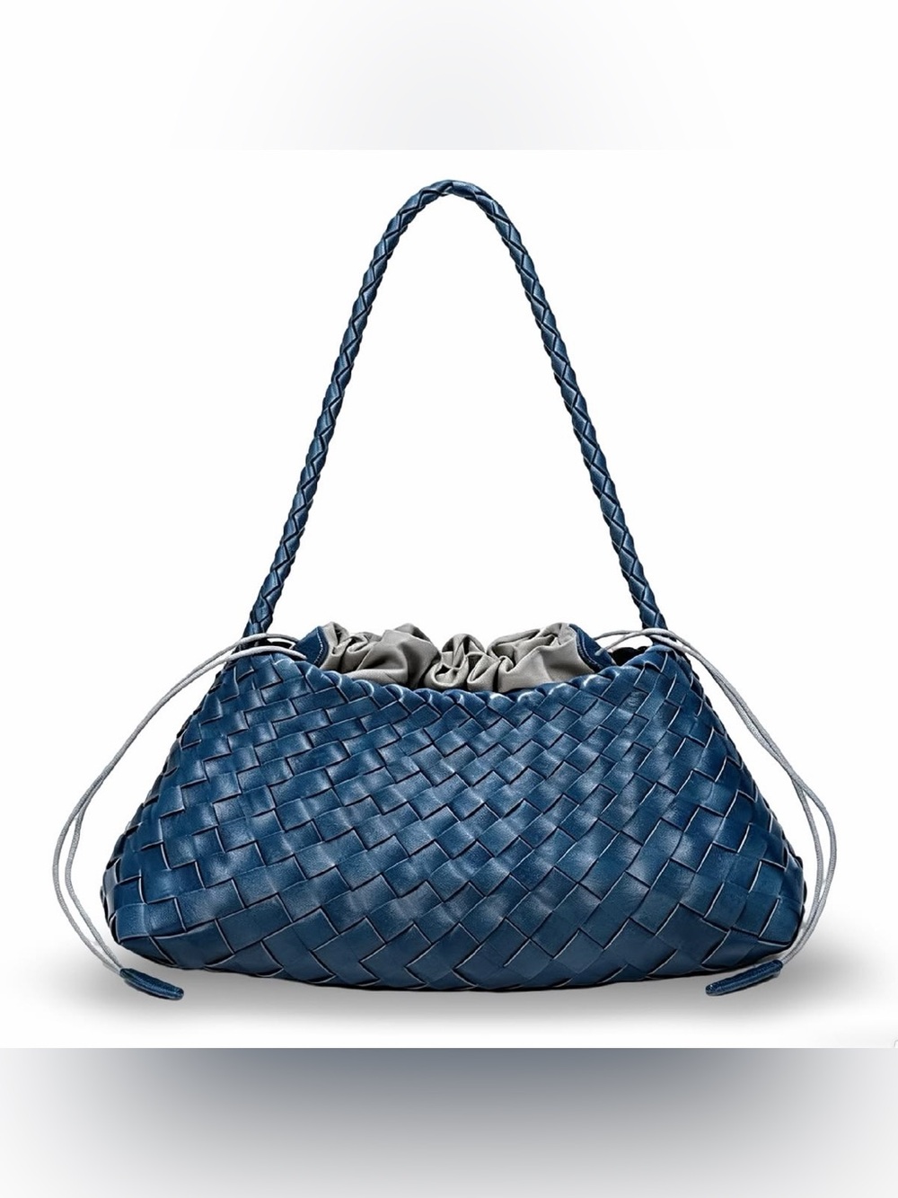 Woven Shoulder Bag in Navy Blue